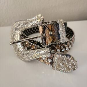 West Star Western Rhinestone Large Buckle Leather Snakeprint B B Belt